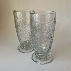 Princess House Fantasia Clear Glass Footed Tumblers Set - Embossed Floral Design